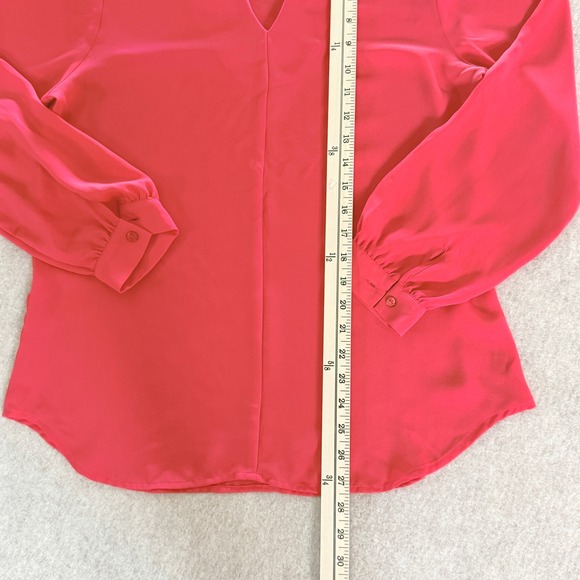 Violet + Claire Womens Coral Pink V-Neck Bishop Sleeve Blouse M Office Career - Picture 6 of 9